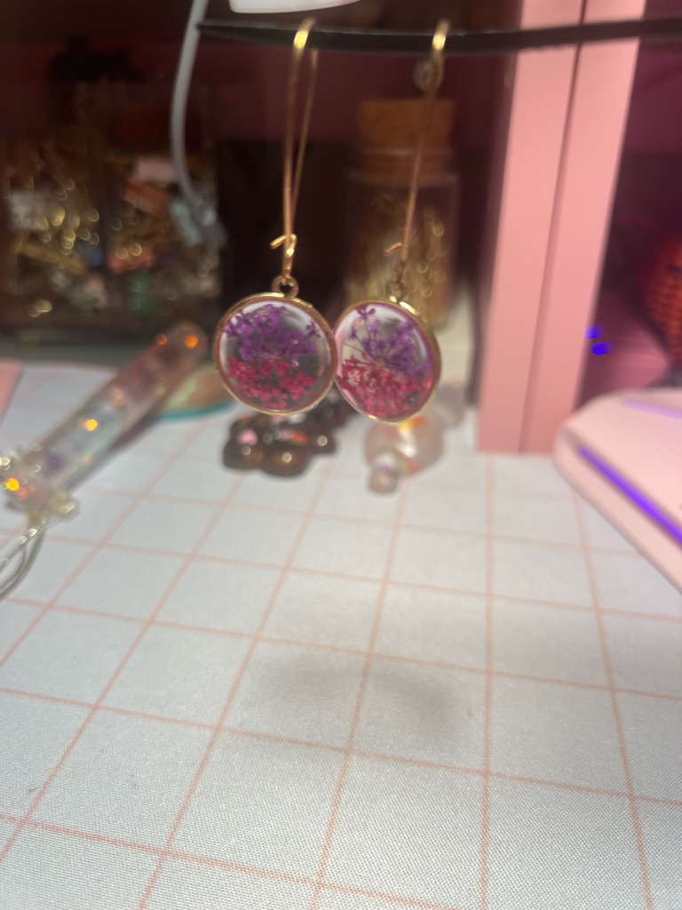 Handcrafted Purple & Pink Floral Drop Earrings